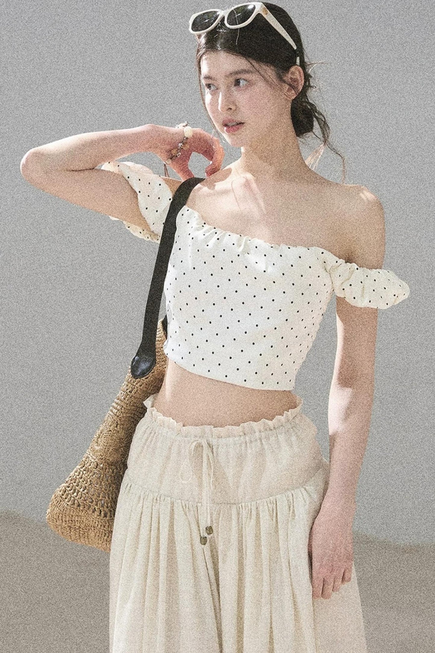 Youthful Plaid Off-Shoulder Top