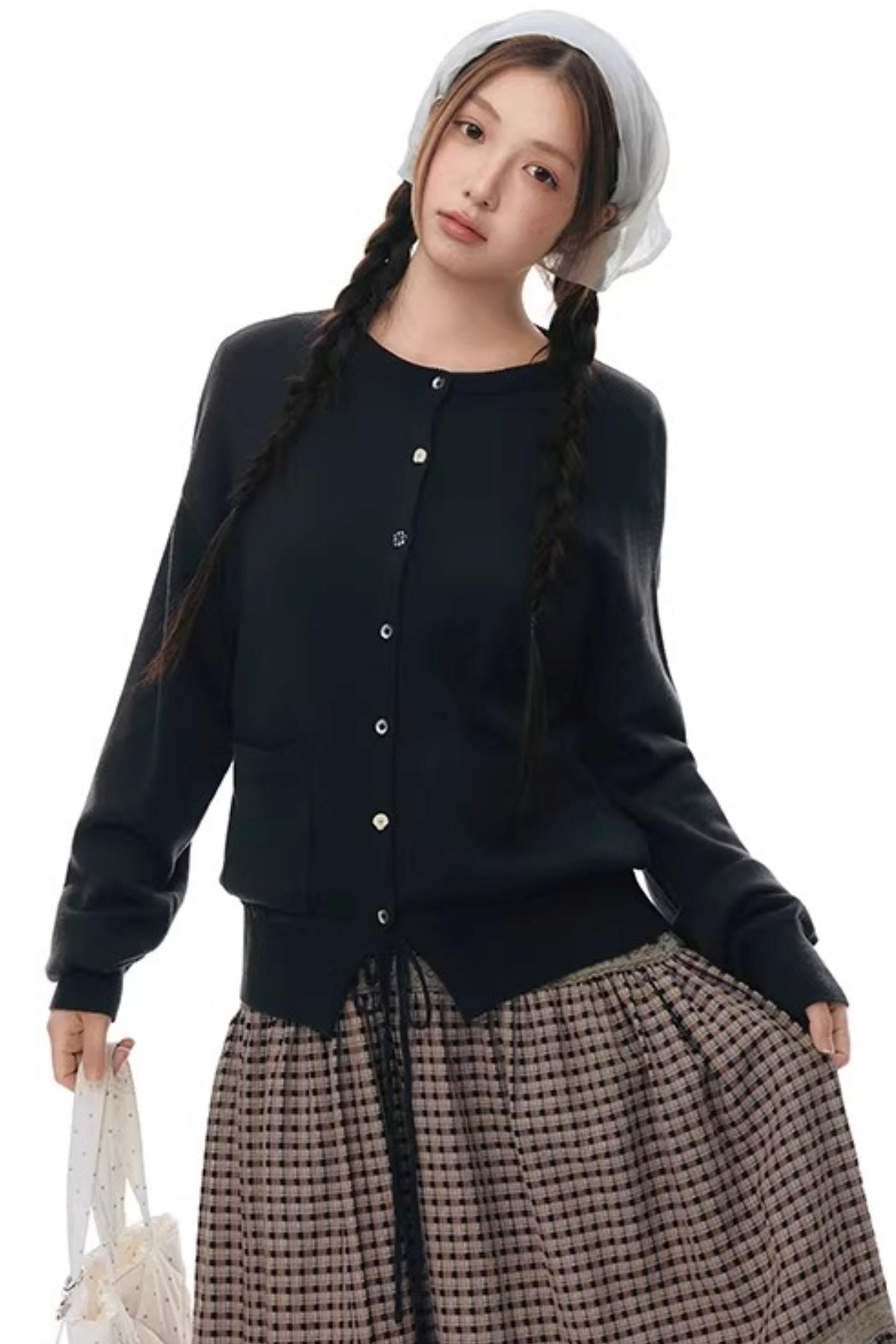 Elastic Knit Button Cardigan