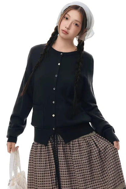 Elastic Knit Button Cardigan