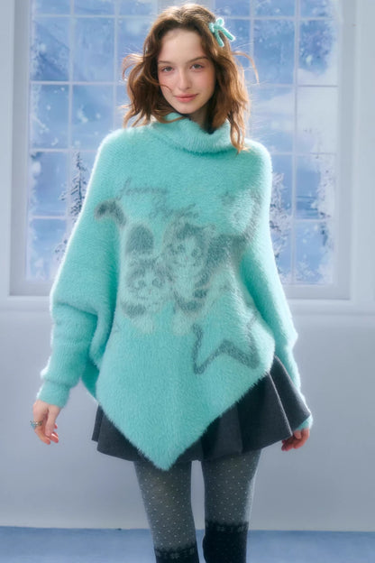 Star Painting Cat Turtleneck Sweater