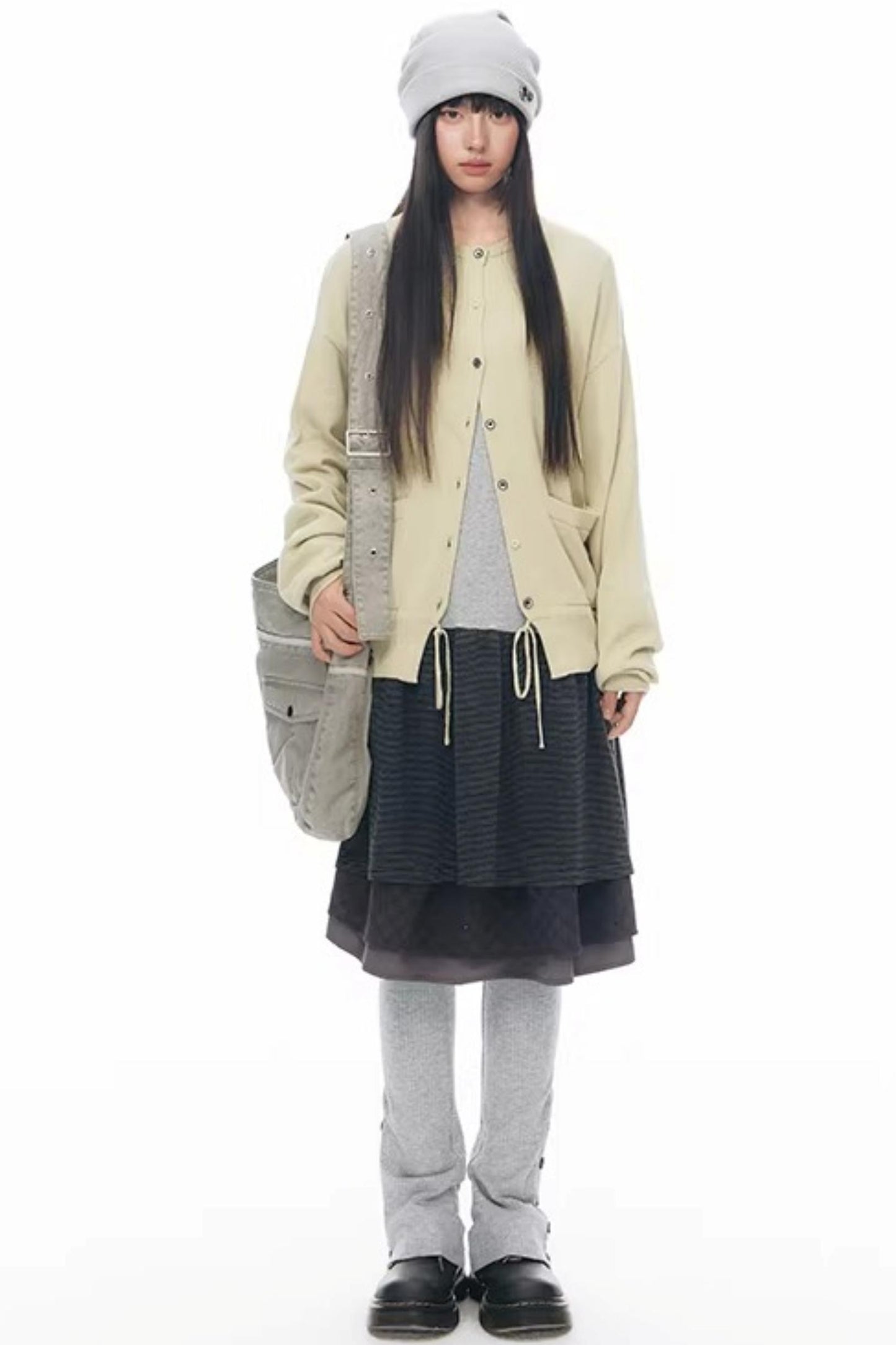 Elastic Knit Button Cardigan