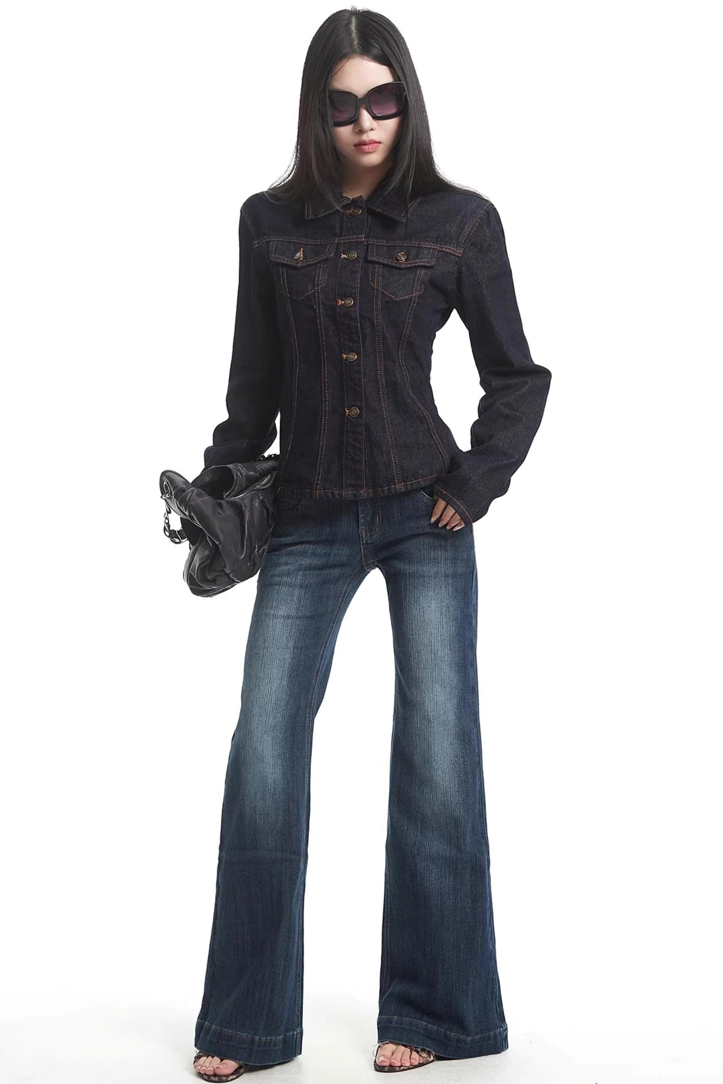 American Retro Long-Sleeve Denim Top