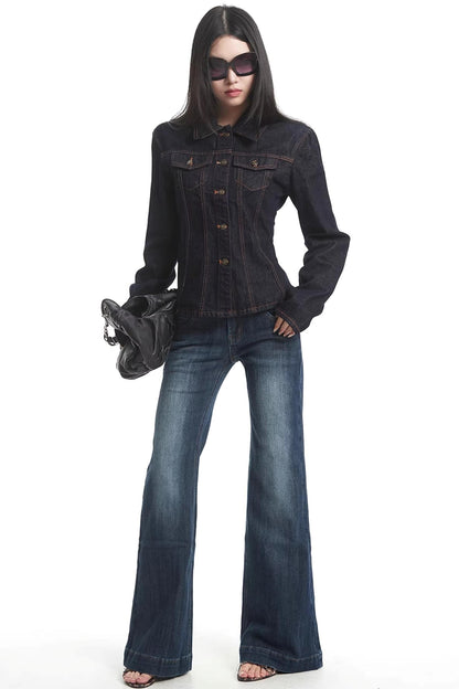 American Retro Long-Sleeve Denim Top