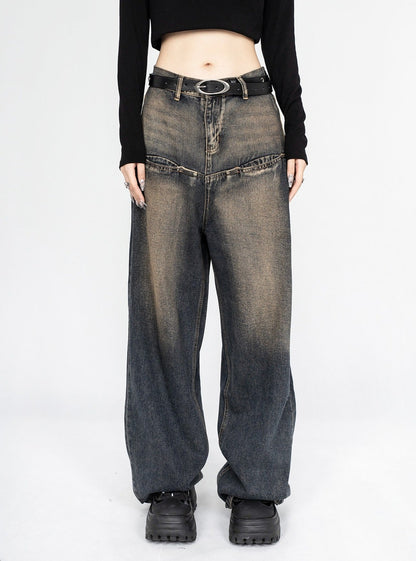 Retro loose wide-leg casual denim trousers