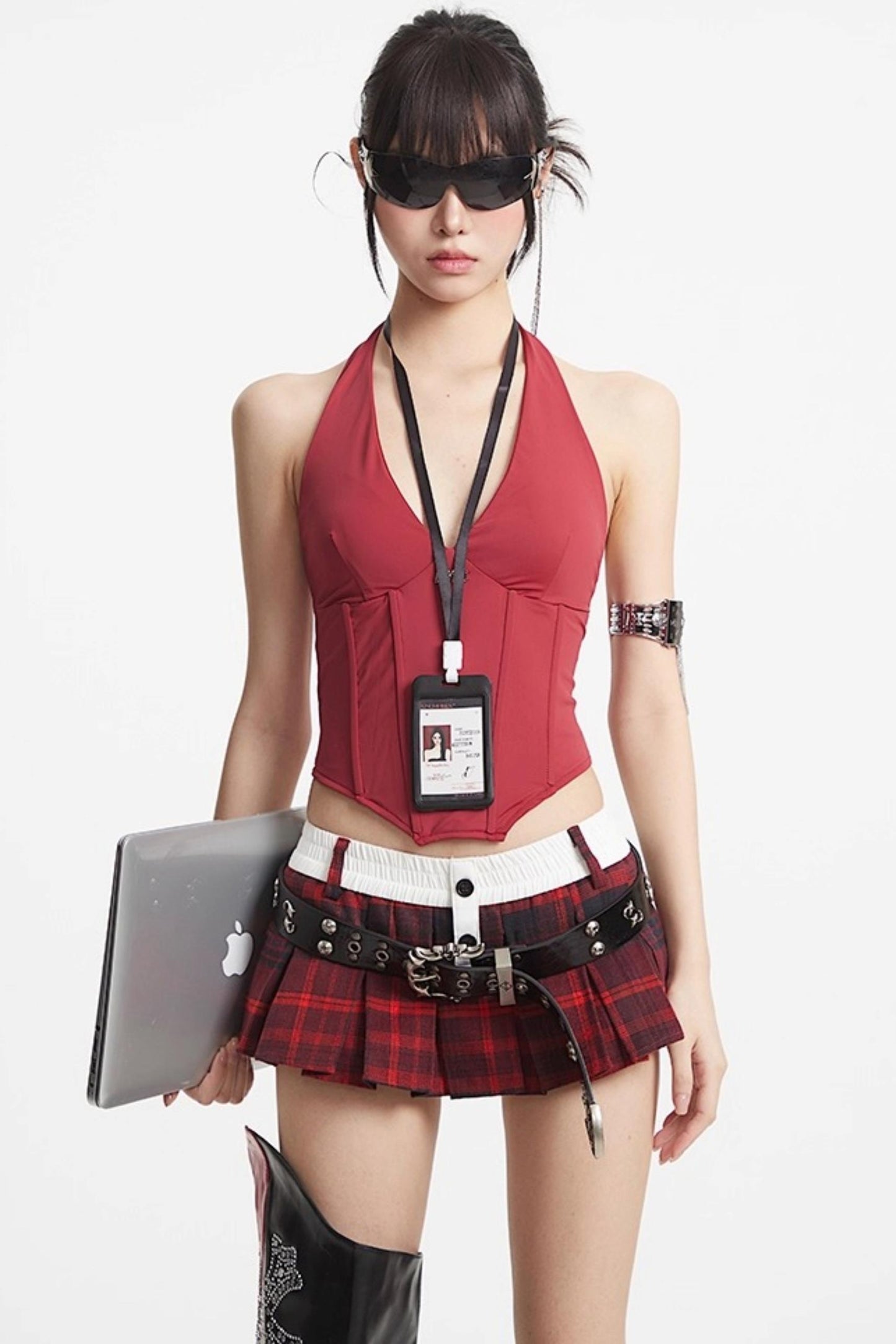 Puff Hem Sweet Plaid Mini Skirt