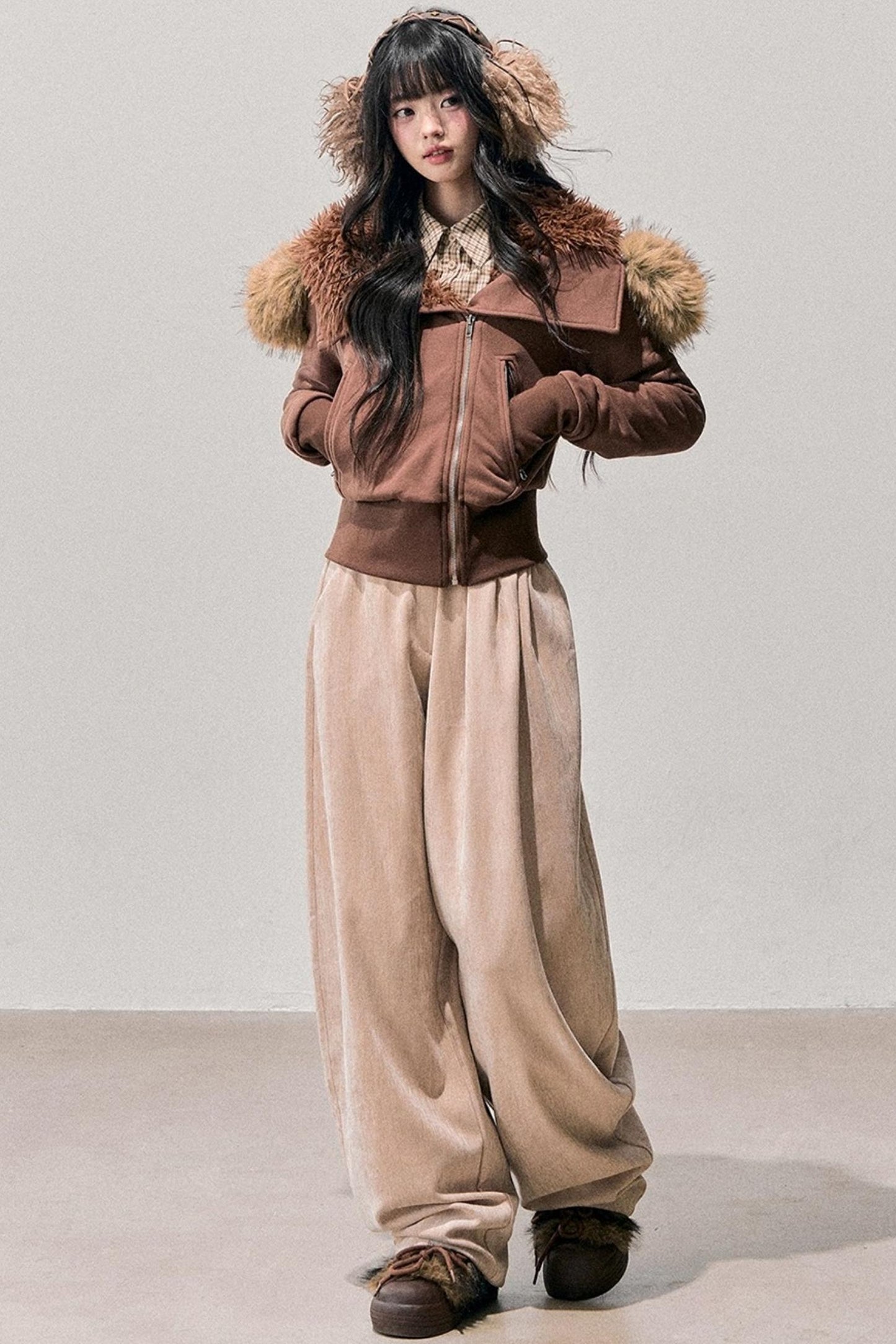 Fleece-Lined Wide-Leg Pants