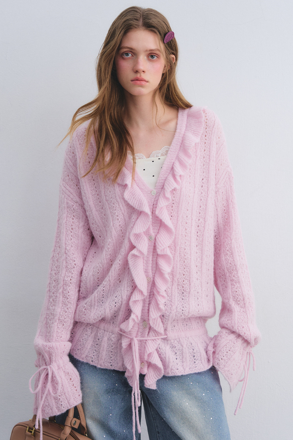 Wool Mohair Ruffled Cardigan