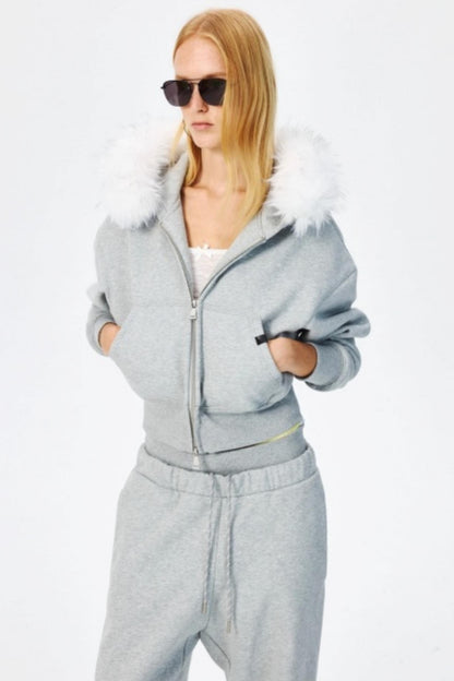 Fur Collar Hooded Sweatshirt Set-Up