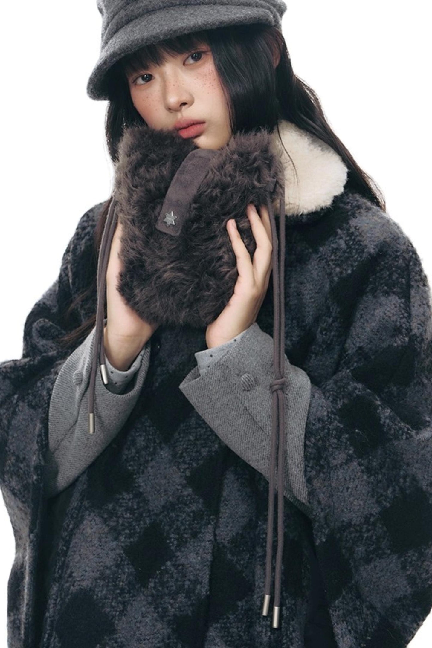 Plaid Cape Winter Coat