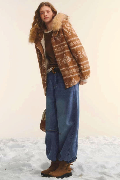 Fair Isle Fur Collar Jacket