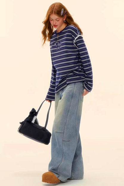 Washed Denim Curved Cut Pants