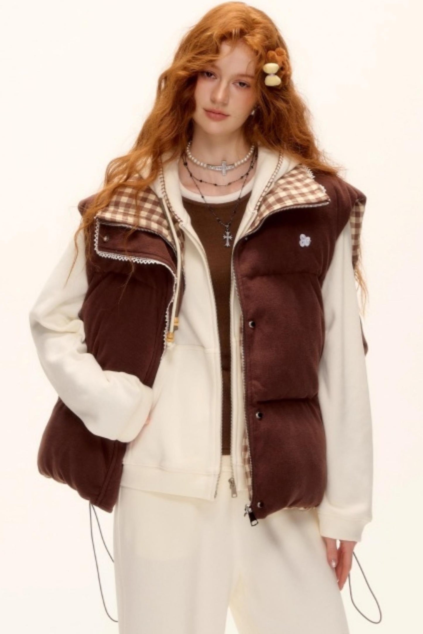 Reversible Plaid Lace Vest