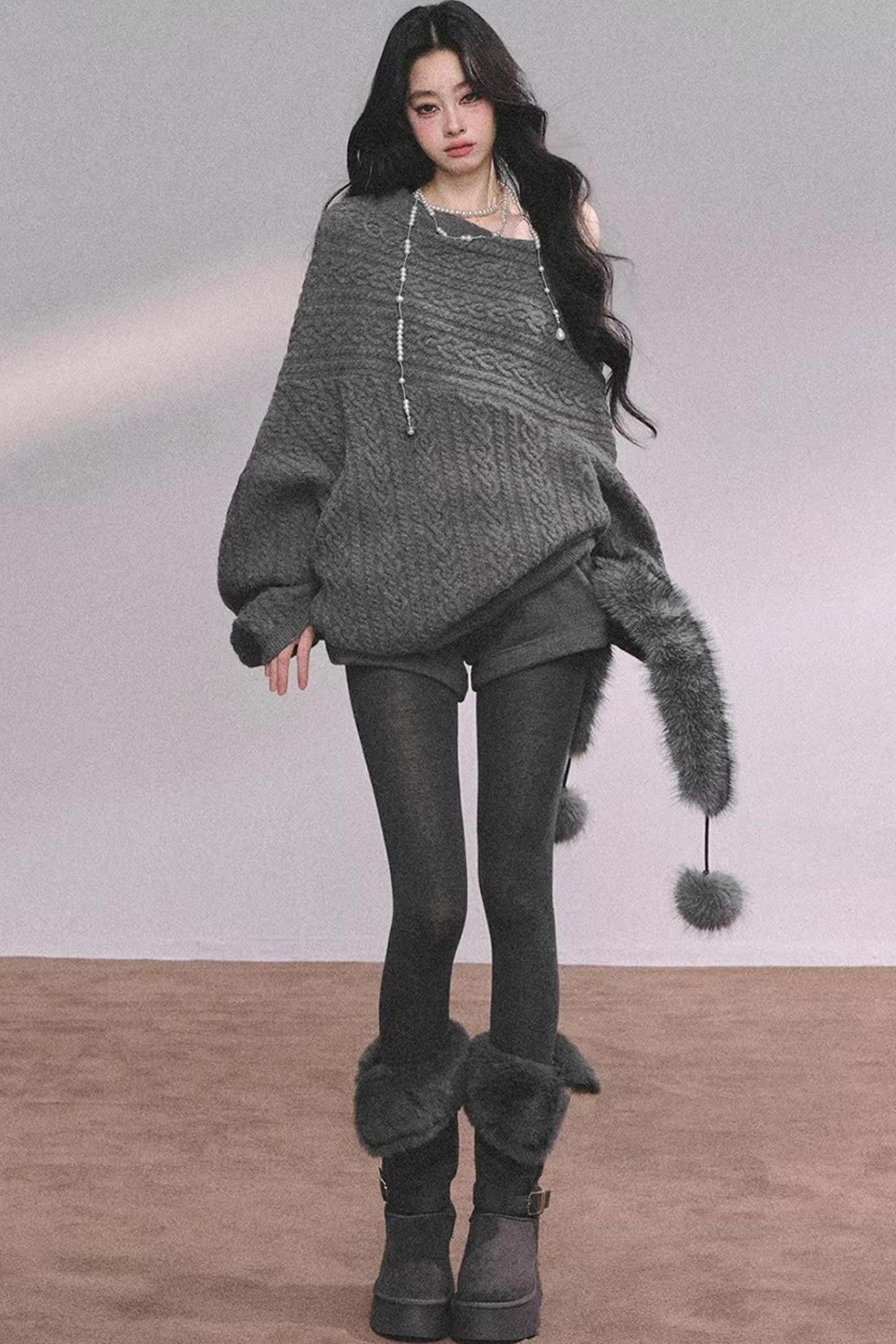 American Off-Shoulder Cable Sweater