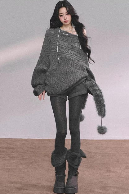 American Off-Shoulder Cable Sweater