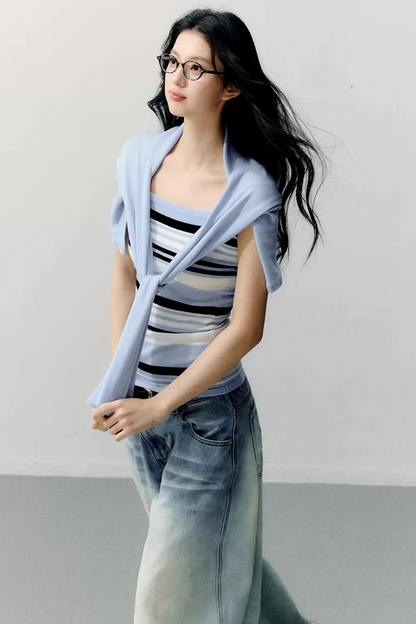 Conjunto de blusa de tirantes a rayas