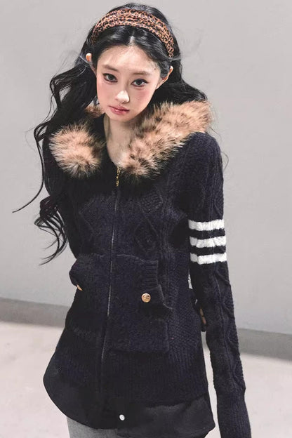 Hooded Cable Knit Sweater