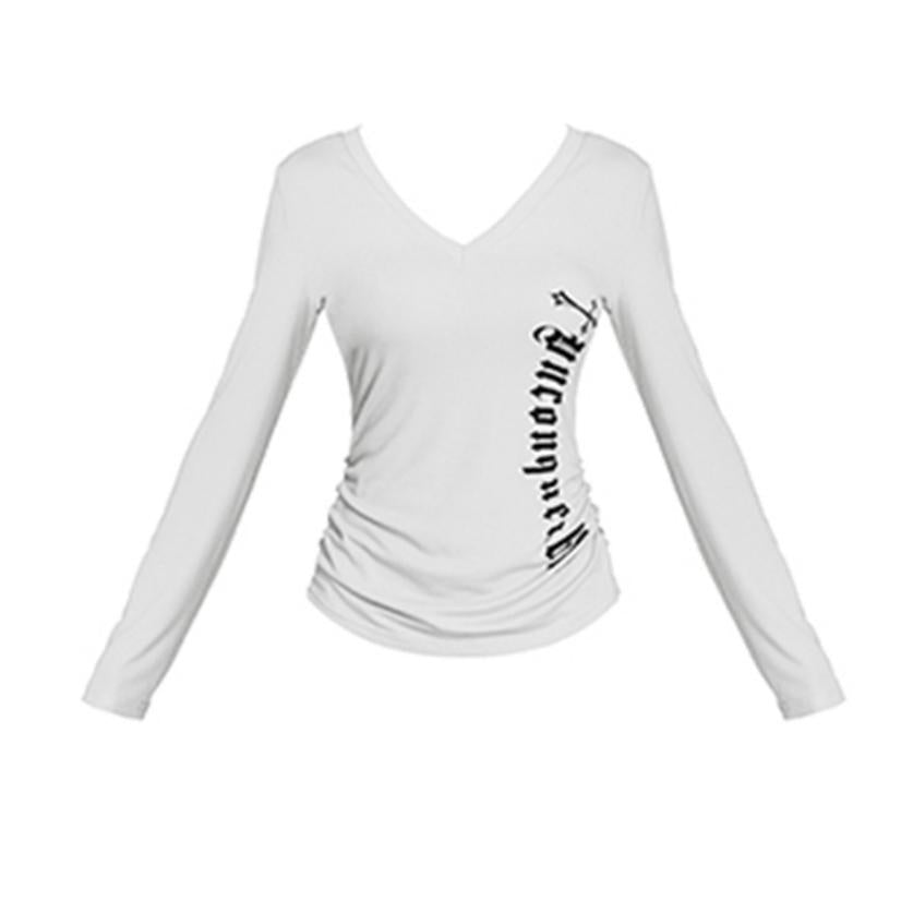 V-Neck Print Long-Sleeved T-Shirt