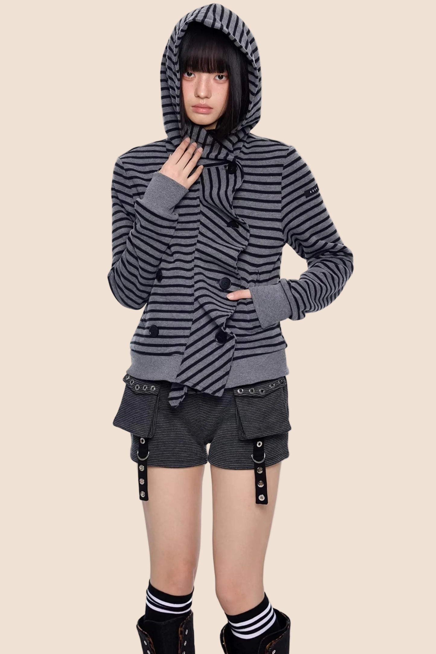 Gestreifter Dekonstruierter Kapuzenoberteil