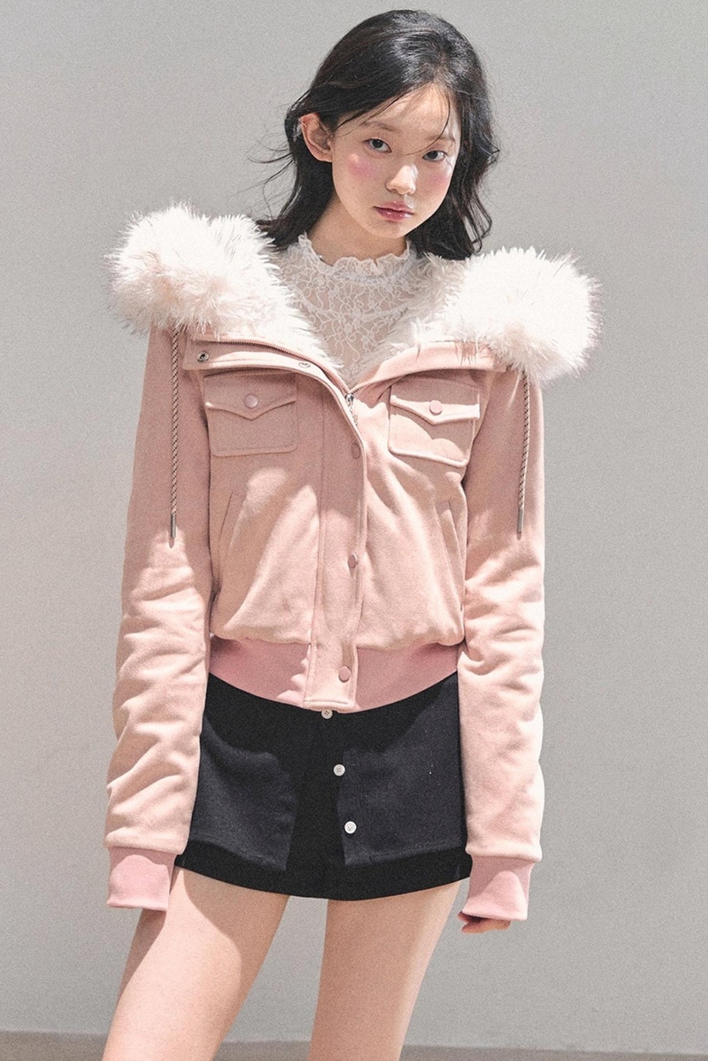 Lamb Wool Hooded Winter Coat