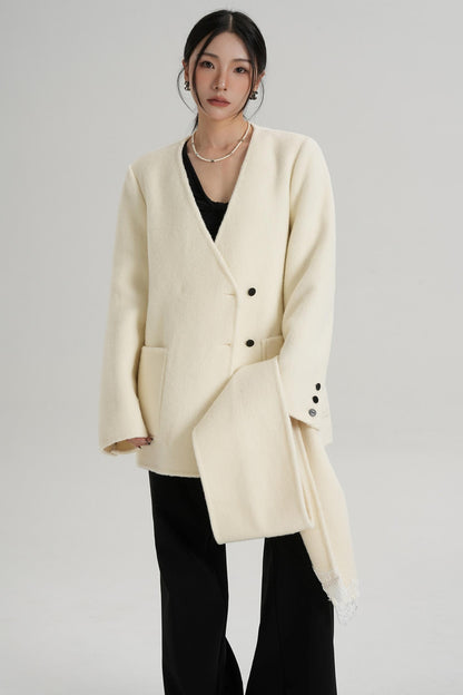 Scarf Patchwork Lace Woolen Coat