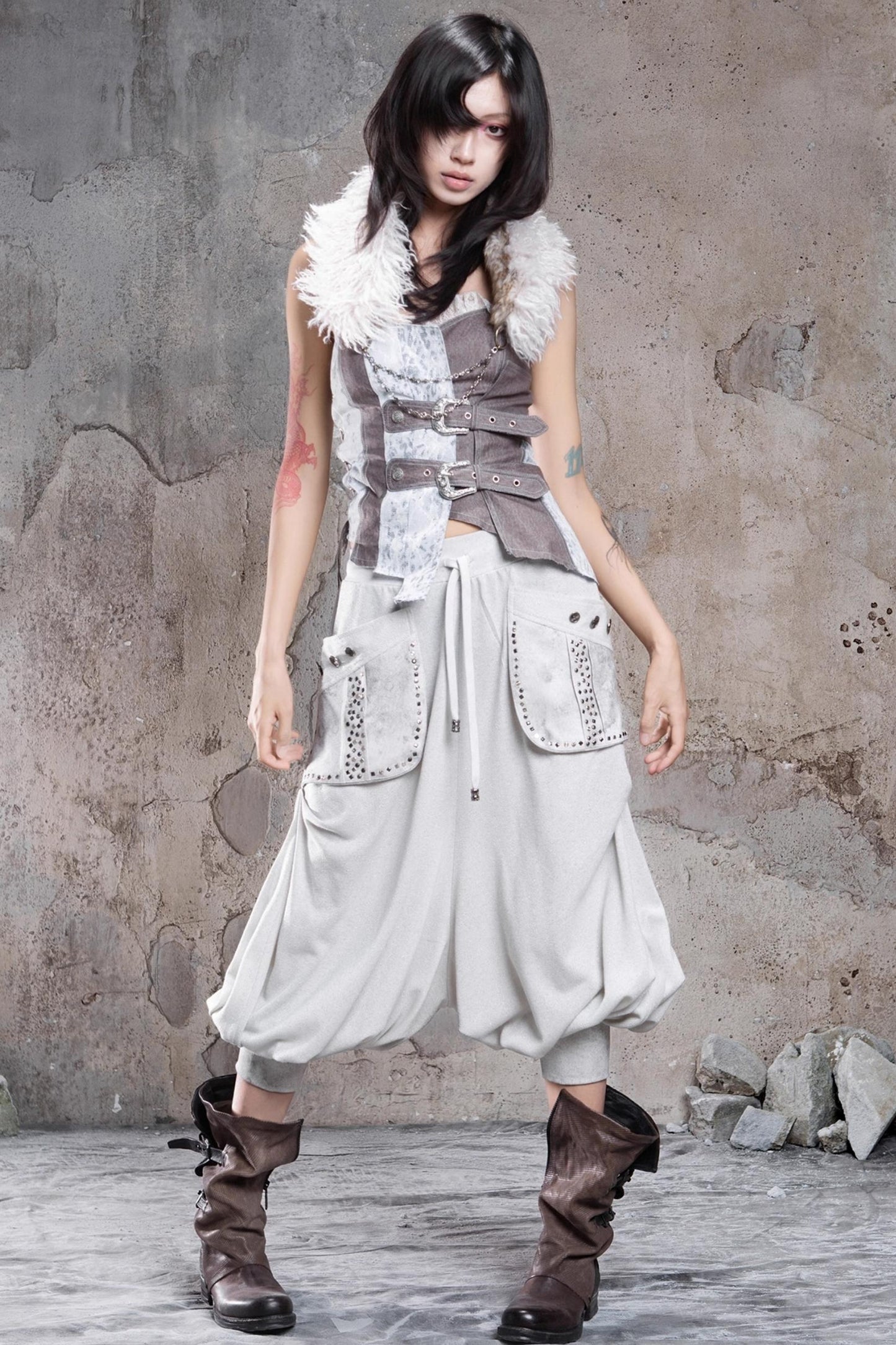 Solid Color Retro Punk Pants