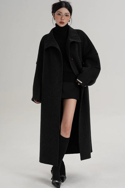 Elegant High-Neck Long Wool Coat