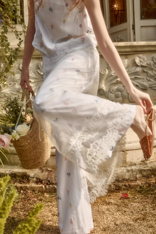 Linen Embroidered Blouse Set-Up