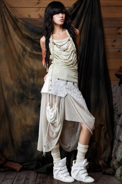 Vintage Patchwork Mesh Maxi Skirt