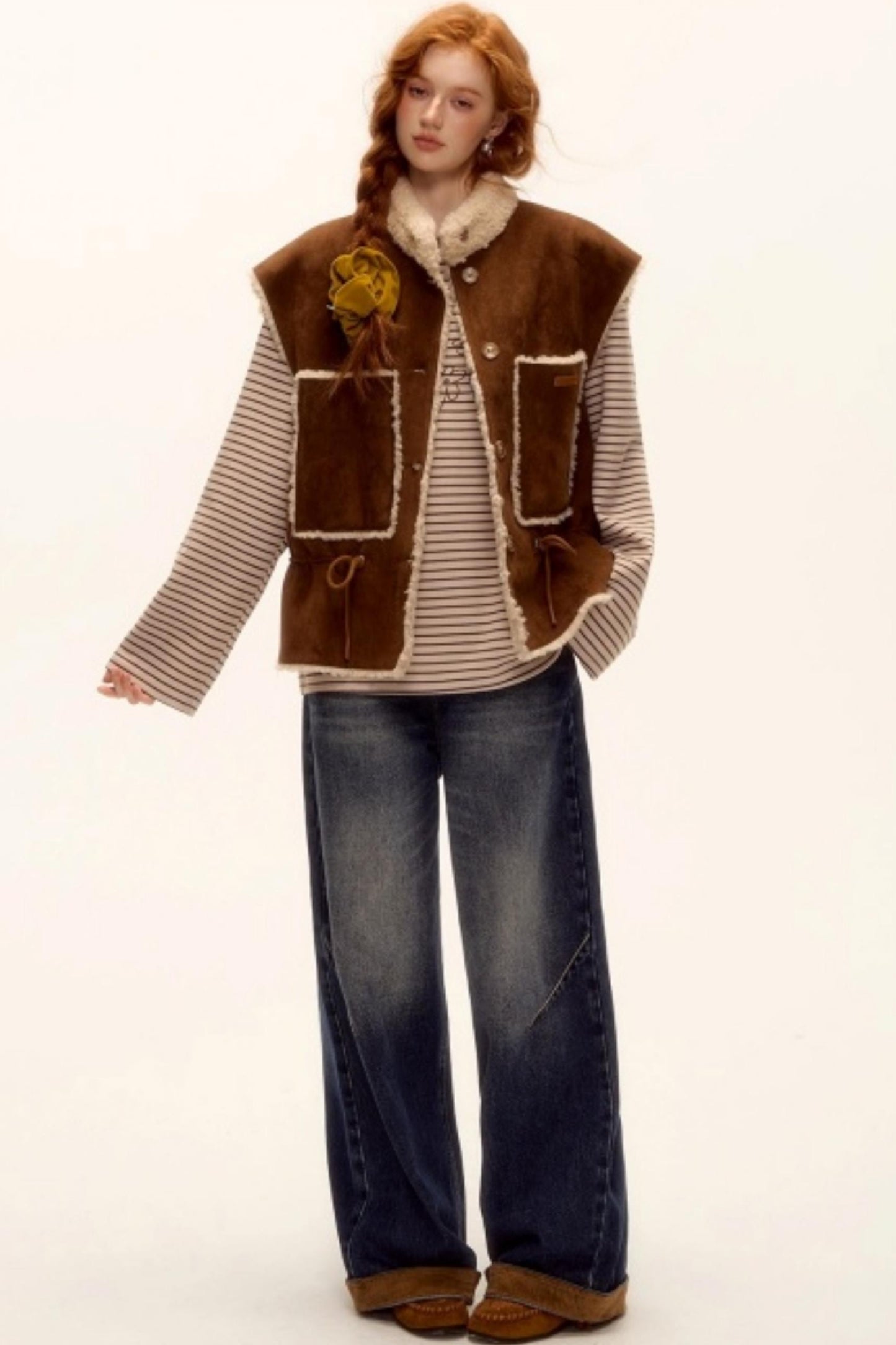 Suede Patchwork Denim Pants