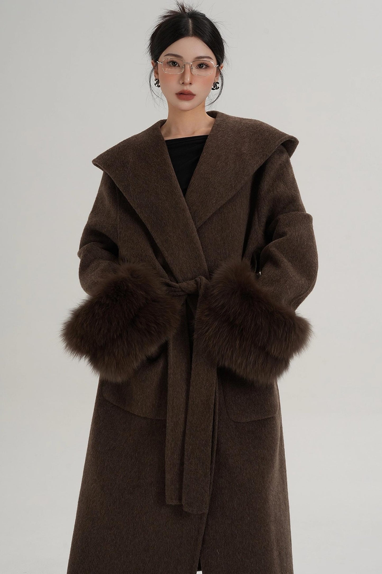 Fox Sleeve Wool Coat