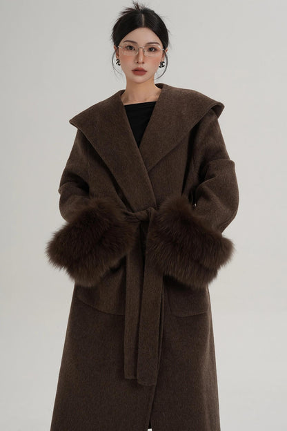 Fox Sleeve Wool Coat