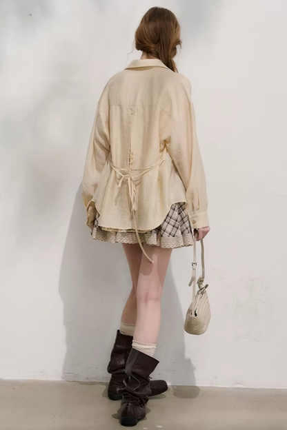 Plaid Lace Pleated Skirt