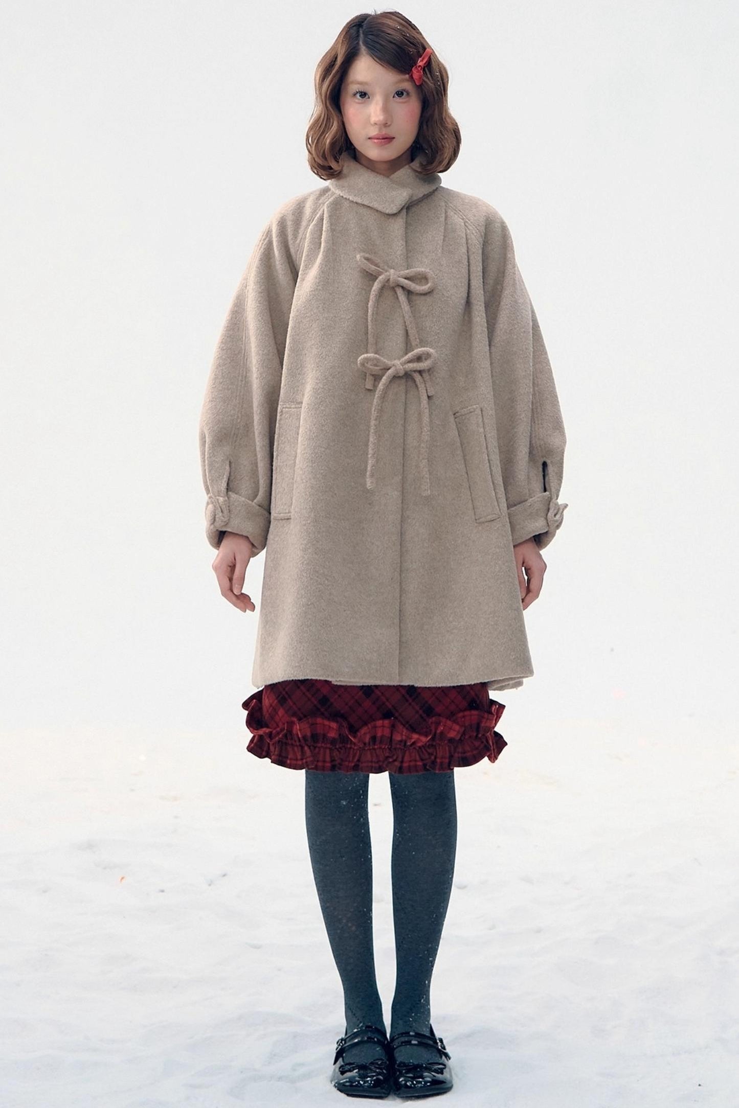 Retro Woolen Bow Coat