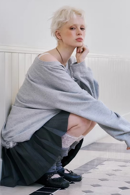 Lace-Up Turn-Down Collar Sweater Matching Set