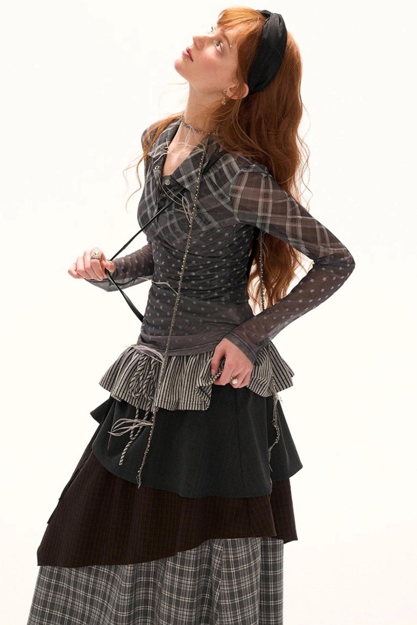 Luxury Slim Plaid Mesh Tee