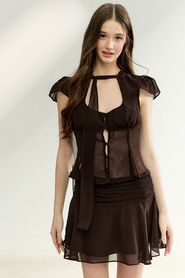 Lace-Up Waist Ruffled Skirt Set-Up