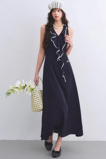 Marineblaues Rüschen-Spitzenkleid