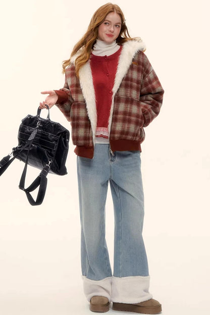 Fleece-Lined Wool Spliced Jeans