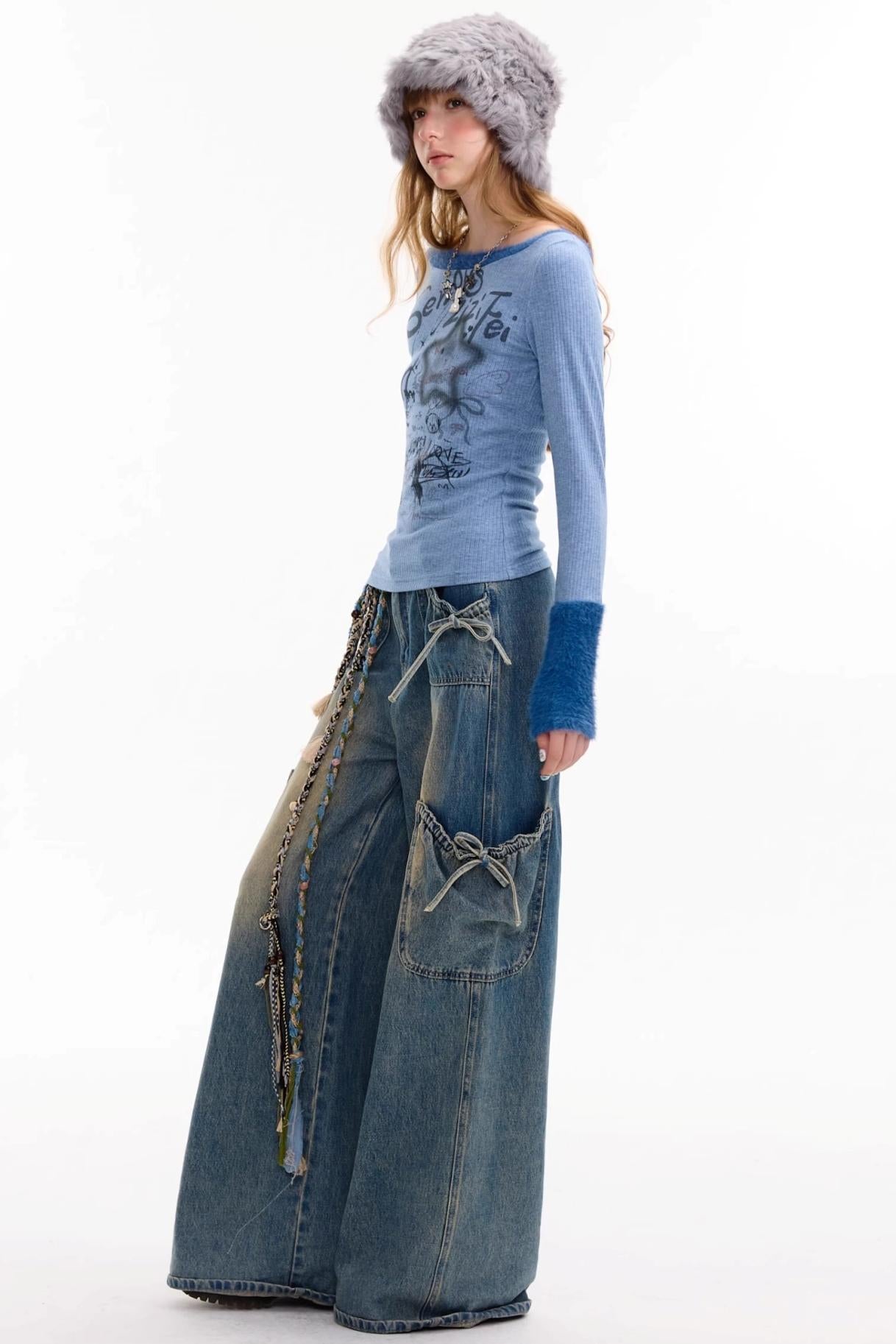 Patchwork Plush Crew Neck Knitted Base Shirt