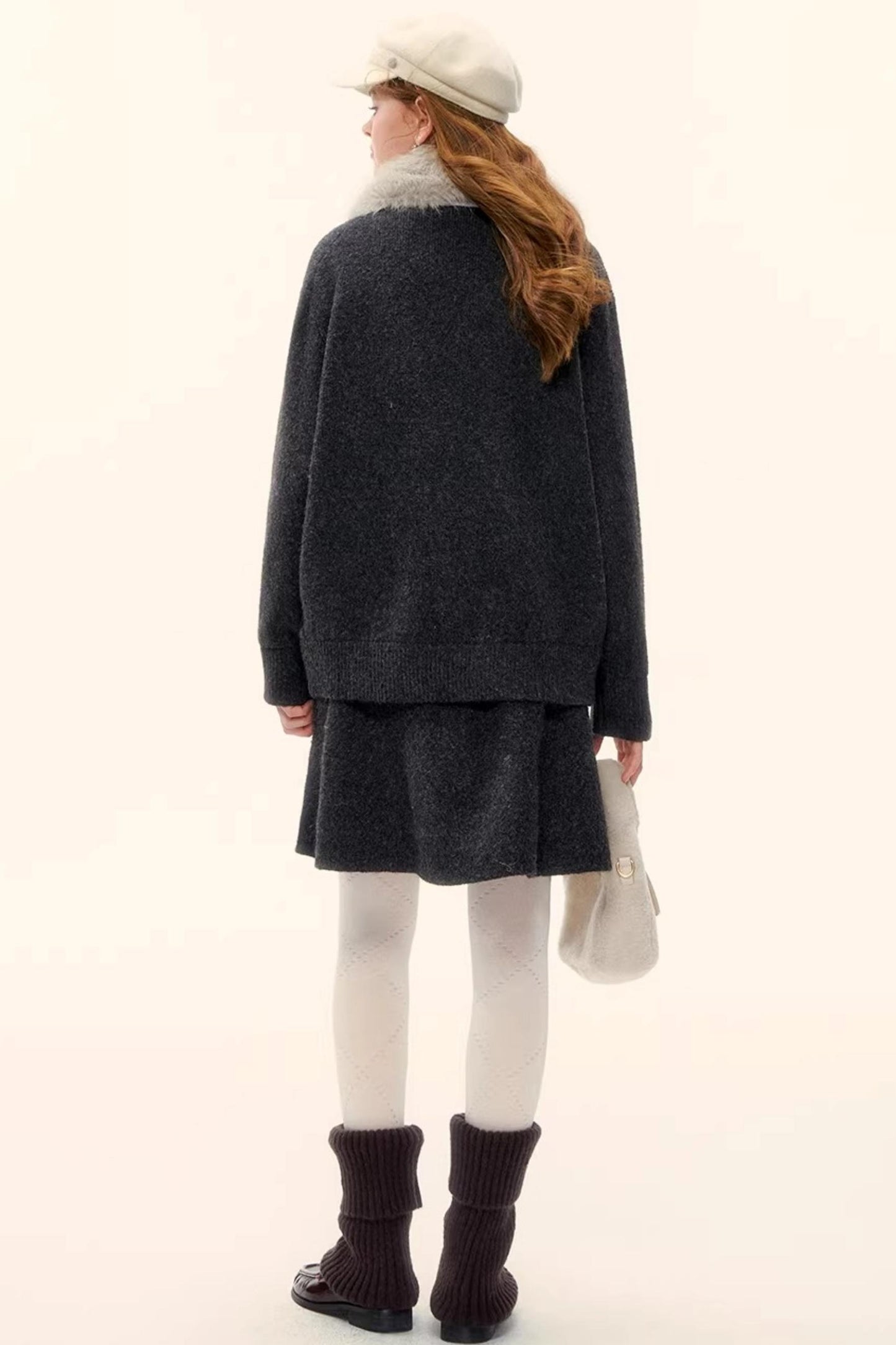 Wool Blend Lapel Fur Collar Coat Set-Up