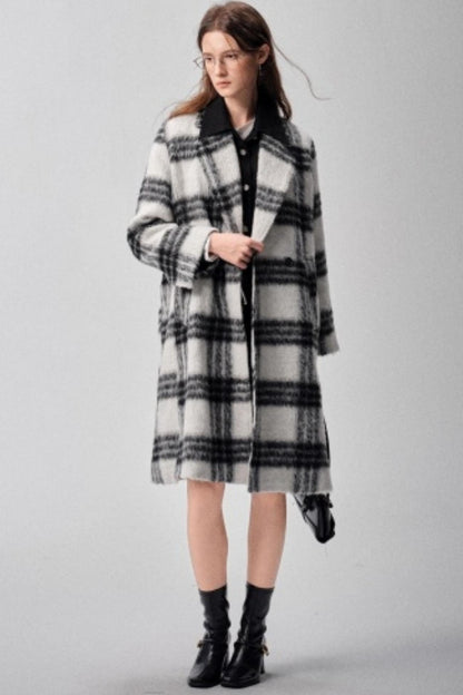 Black & White Plaid High-End Woolen Coat
