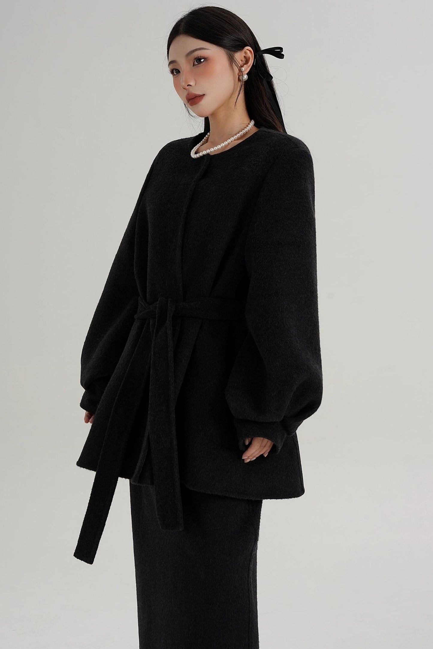 Lantern Sleeve Wool Coat