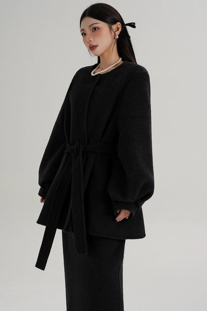 Lantern Sleeve Wool Coat