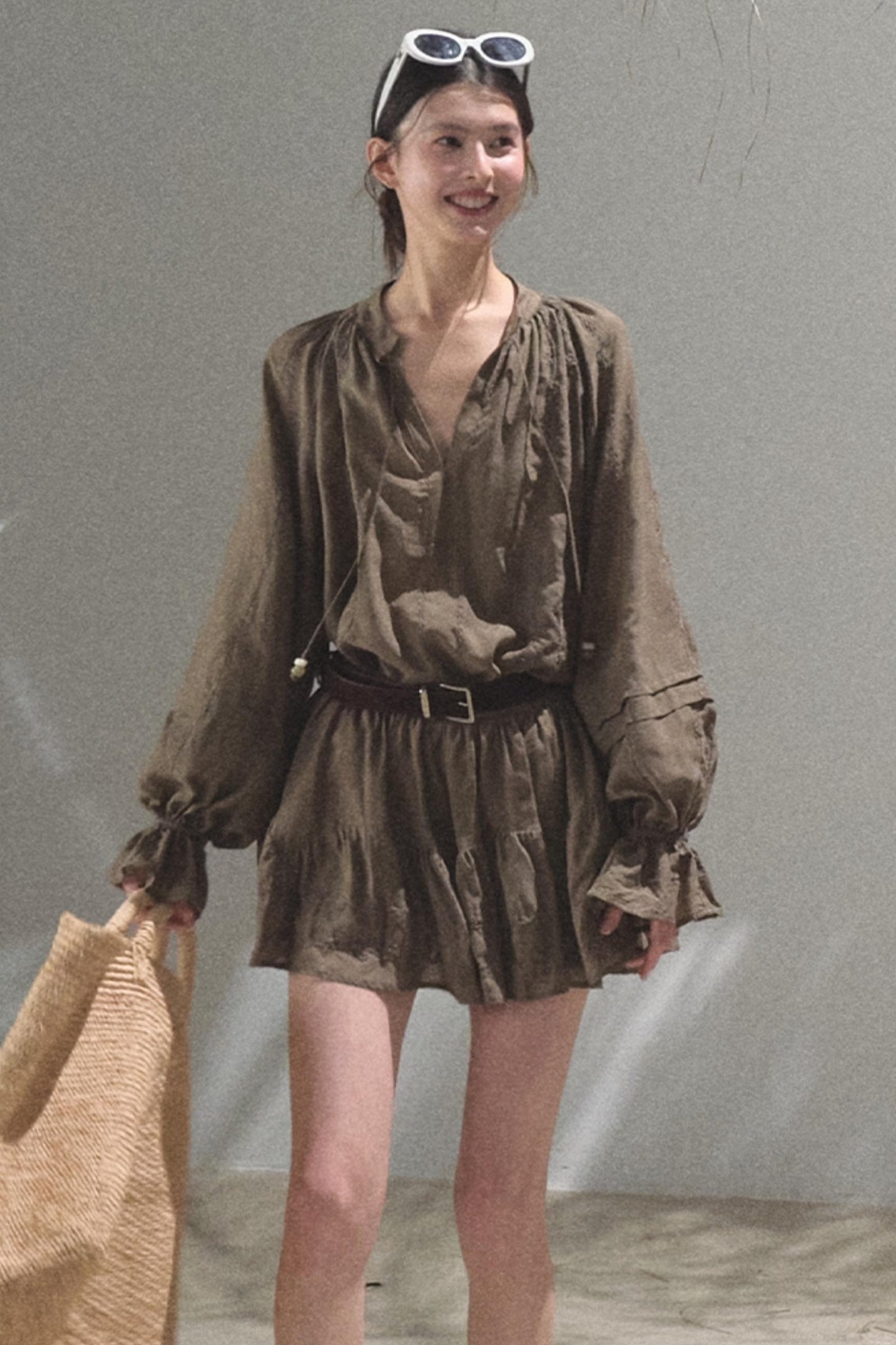 Relaxed Bubble Sleeve Skirt Set-Up