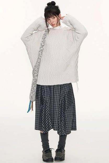 Crew Neck Crochet Cable Knit Sweater