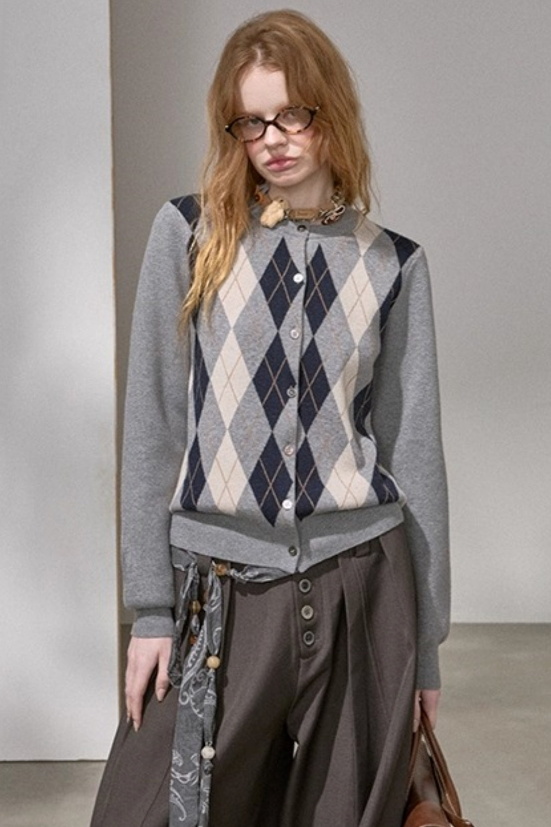 Retro Diamond-Pattern Knit Top