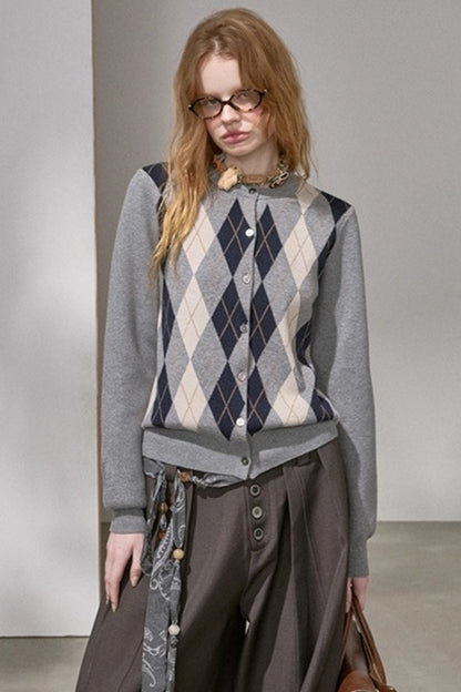 Retro Diamond-Pattern Knit Top