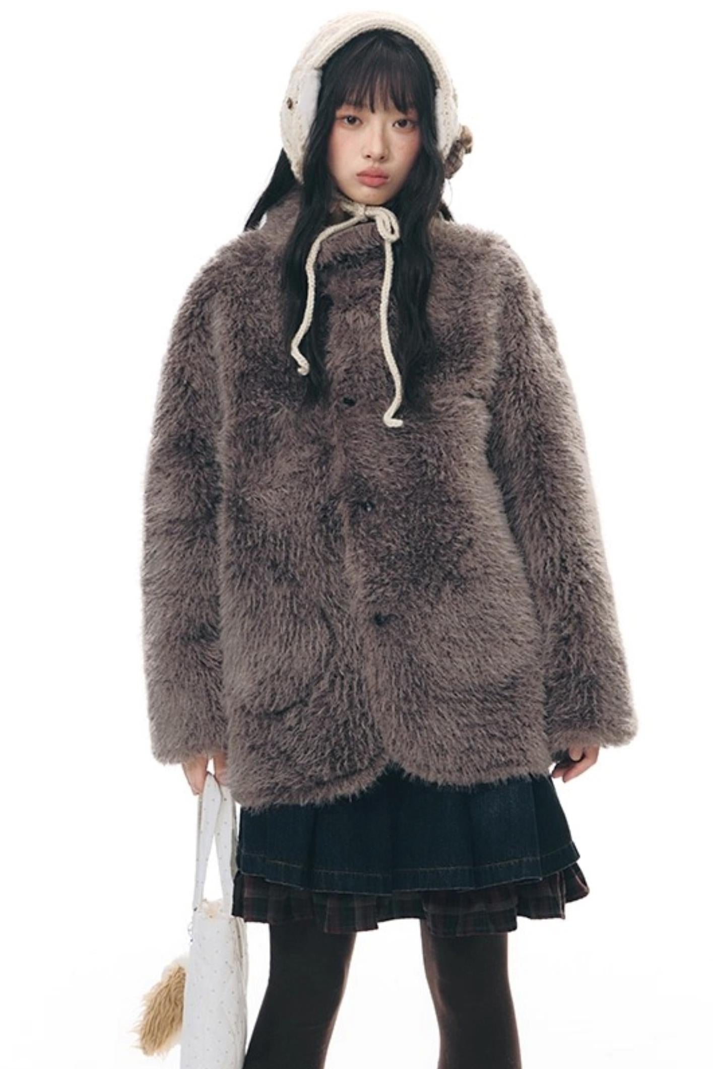 Reversible Polka Dot Fur Coat