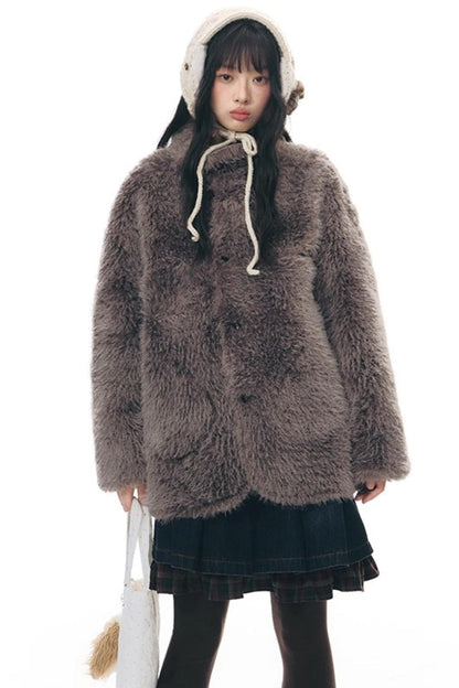 Reversible Polka Dot Fur Coat