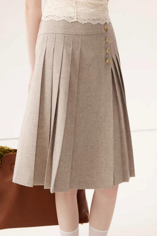 High-Waisted Pleated Midi Skirt